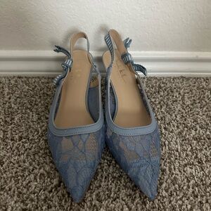 Blue Lace Pointed-Toe Slingback Flats - Women